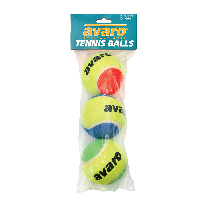 Avaro Multi Coloured Tennis Balls - 3pk